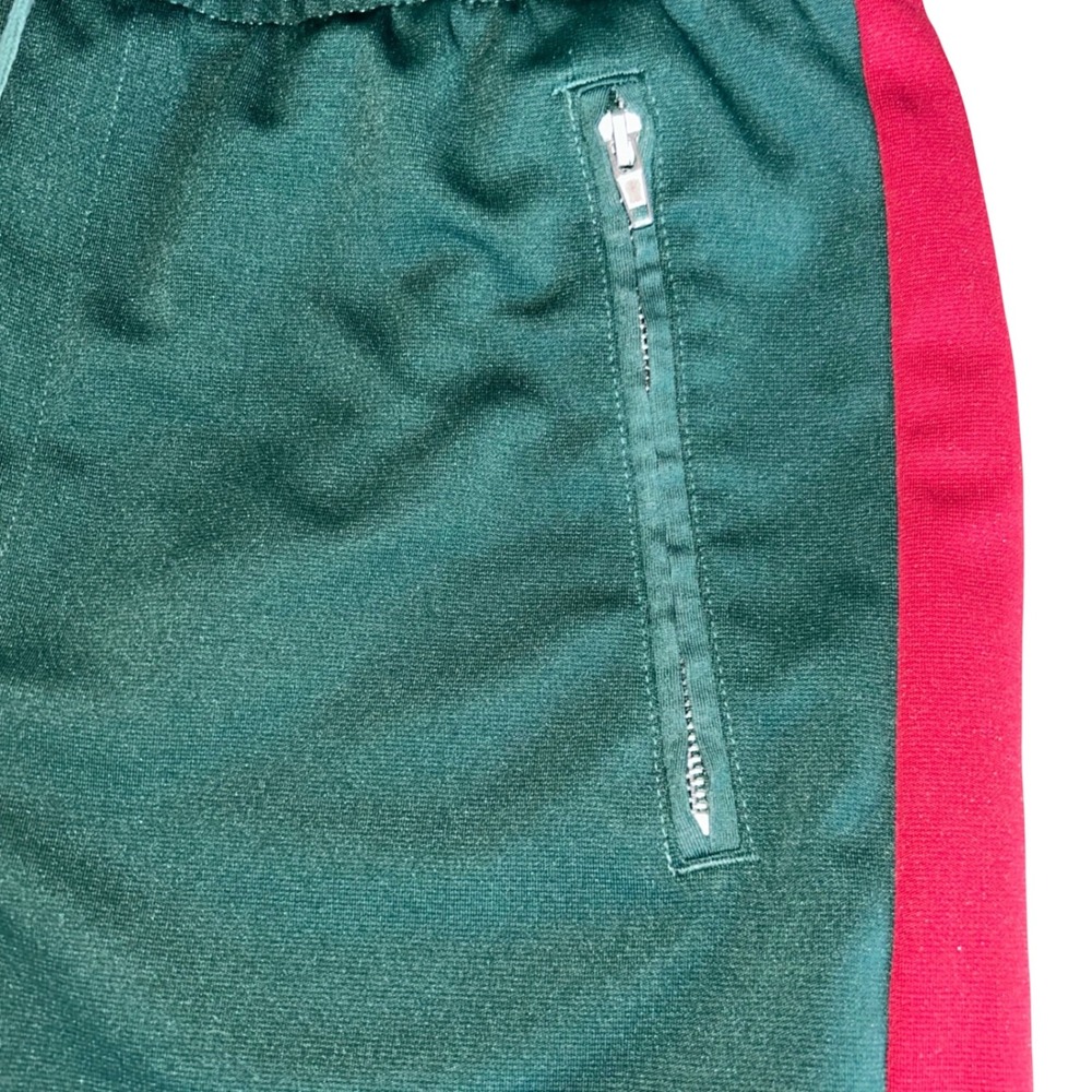 PacSun Mens Green Track Shorts Burgundy Side Stripe Zip Pockets Size L - Picture 2 of 5